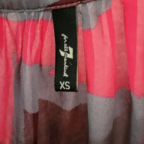 7 For All Mankind Gray Pink Burgundy Sheer Silk Blouse Size XS | Classic EUC - Picture 5 of 6